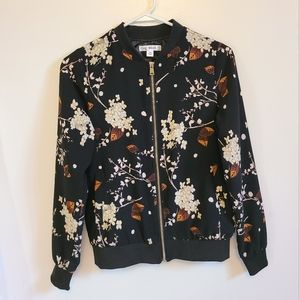 Say What? Black Floral and Leaves Bomber Jacket Size XS